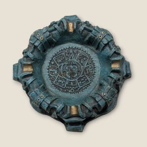 Vintage Green Crush Malachite Stone Ashtray 6.5" Dish Aztec Mayan‎